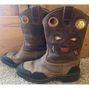 Cody James Warrior Skull Square Toe Kids Size 1 D Pull On Work/Western Boots